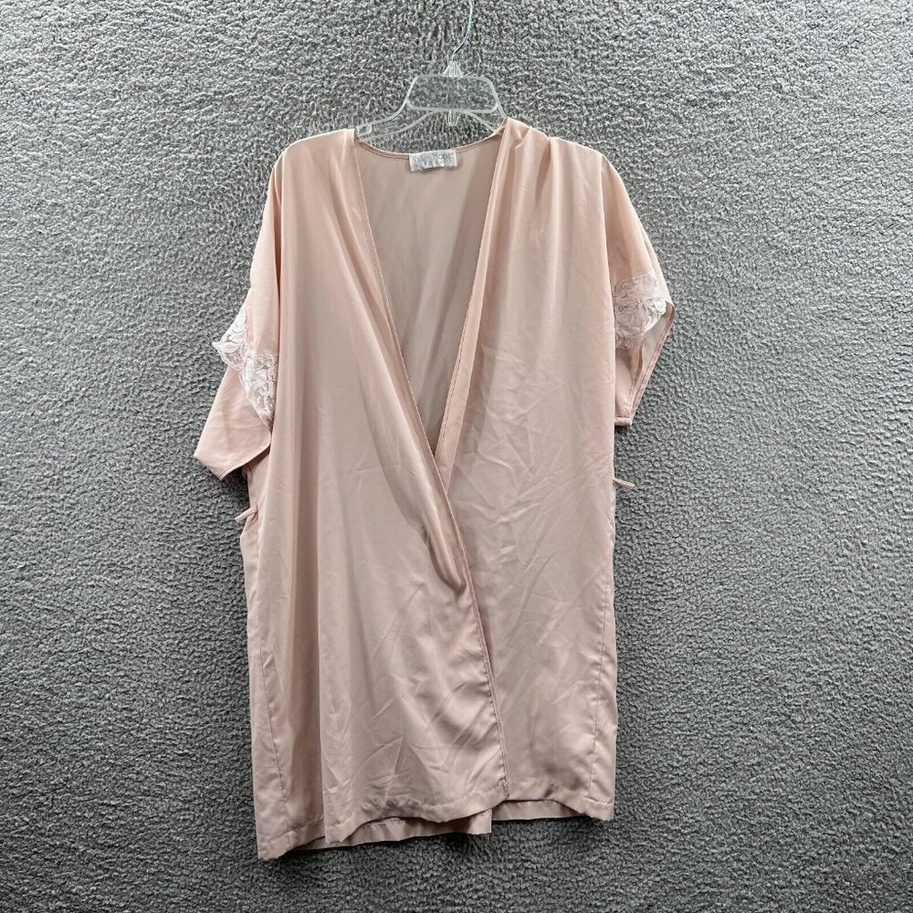 Val Mode Lingerie Womens‎ Kimono Robe Large Pink 3/4 Sleeve Lace Trim Sleepwear